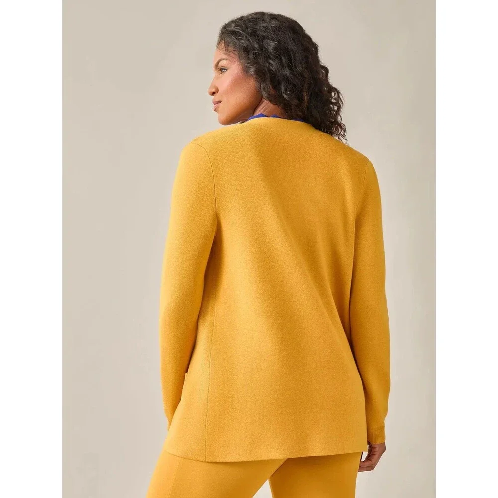 Kasper women's Open-Front Long-Sleeve Sweater Cardigan w.Pockets Yellow Gold XL